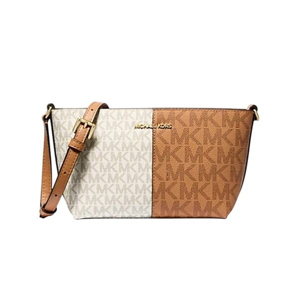 MICHAEL KORS Jet Set Small Two-Tone Logo MK Crossbody Bag In Deer Multi NWT - Picture 1 of 10